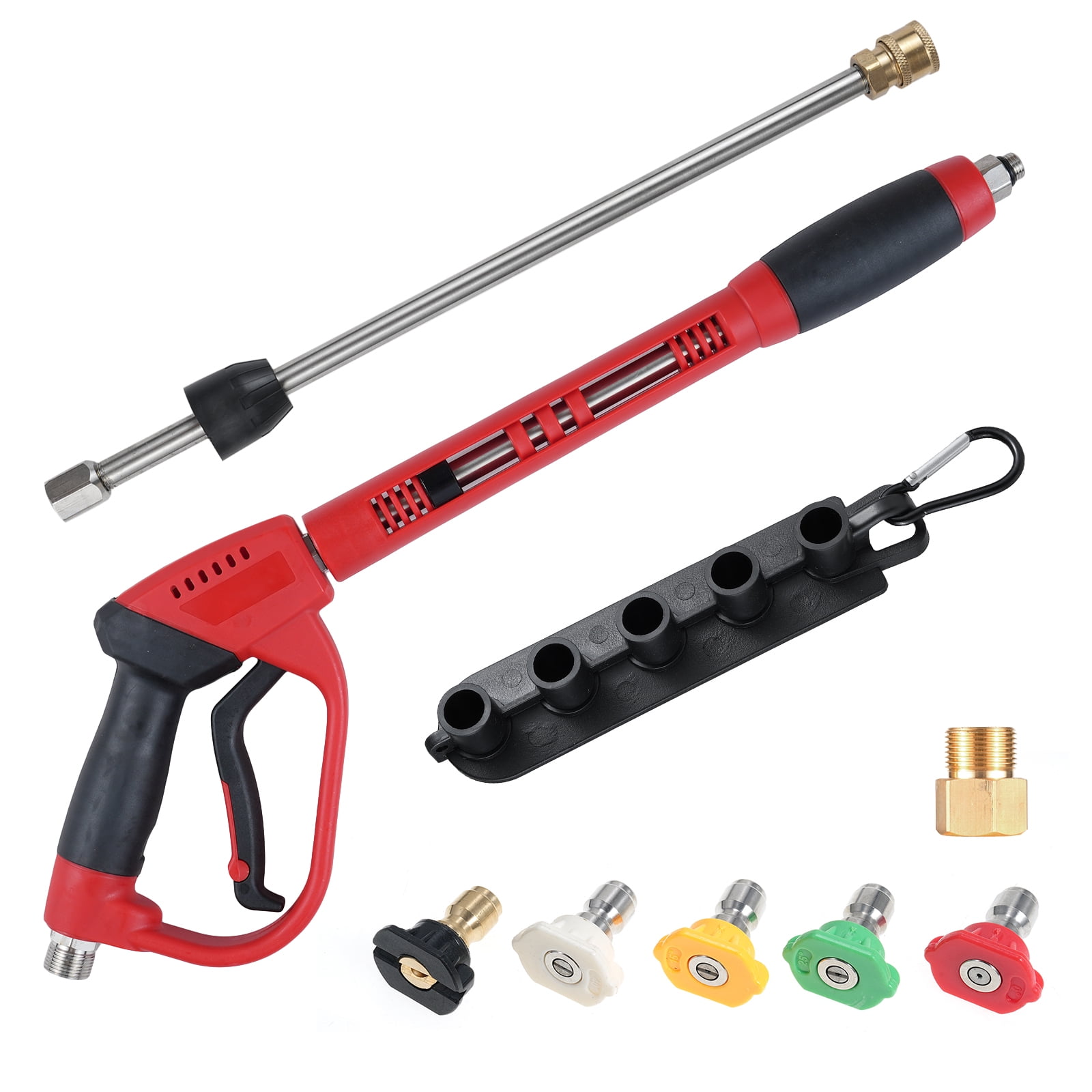 NFTIGB Pressure Washer Gun 5000 PSI Powerful Washing Tool 40 inches / 101.6 cm Length 1/4 inch Quick Connect with M22 Hose Connector 5 Nozzle Tips Tip Holder Safety Lock