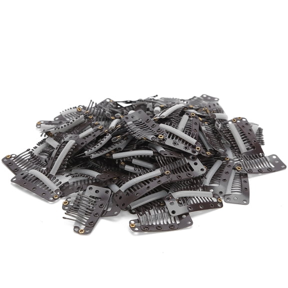 NFTIGB Professional 100pcs 10 Teeth Wig Clip Stainless Steel DIY Hairpiece Snap Clips for Hair Extension, Non-Slip Premium Coffee U-Shape Base Wig Barrettes Accessories (1.5 inches / 3.7 cm)