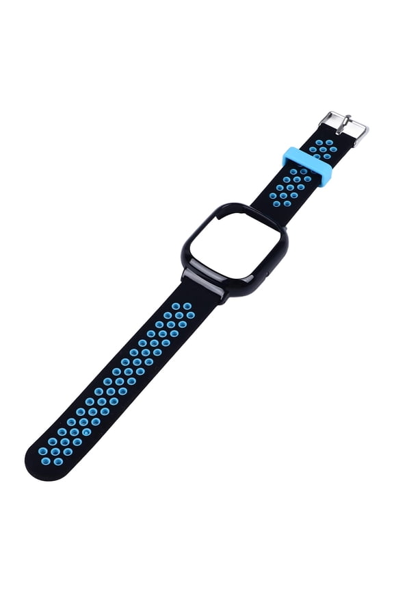 Replacement Watch Band with Case for Honor Watch 4, Premium Silicone PC Dual-Color Multi Holes Adjustable Protective Wristband Cover, Black Blue