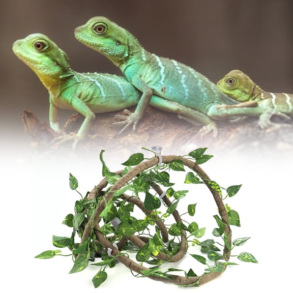 NFTIGB Reptile Climbing Branch Flexible Jungle 9.84ft / 3m Rattan 3 Vines Scindapsus Leaves Terrarium Habitat Decor