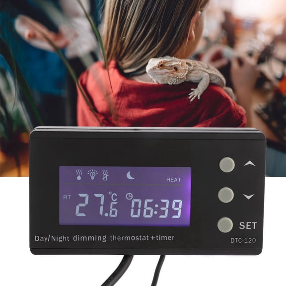 NFTIGB Reptile Digital Thermostat PID Timing Temperature Controller with LCD Display, Precise Aquarium and Terrarium Heat Control System, Built-in Probe for Lizard Turtle Snake, 9.45 inches / 24 cm