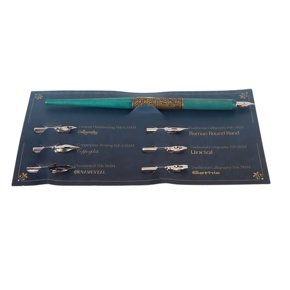 NFTIGB Retro Calligraphy Dip Pen Set with 6 Interchangeable Nibs for Drawing, Word Art, and Comic Illustration, Cyan Smooth Writing Instrument for Students and Professionals (7.87 inches / 20 cm)