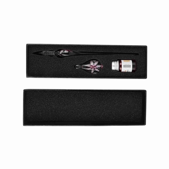 NFTIGB Retro Crystal Elegant Flower Glass Dip Pen Signature Ink Fountain Pen Set with Penholder Pink, 7.28 inches / 18.5 cm Handmade Writing Art Pen