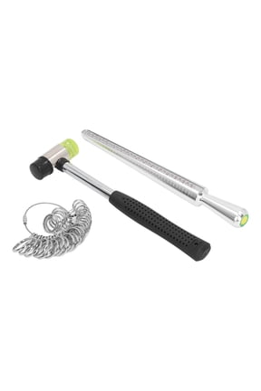 Ring Sizer Measuring Tool Kit with Aluminum Mandrel Gauge and Jewelry Rubber Hammer for Men and Women, 11.8 inches / 30 cm