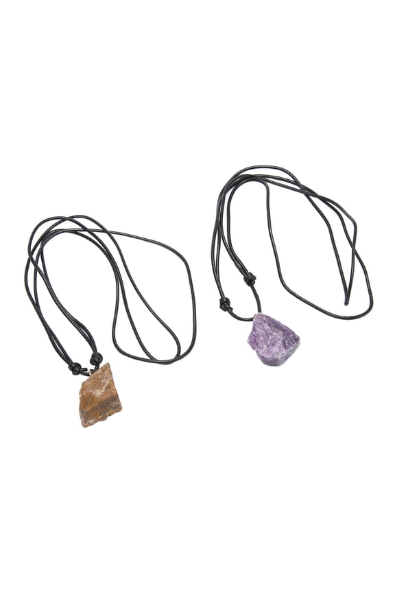 Rough Stone Pendant Necklace Improve Sleep Lucky Beautiful Comfortable Stone Crystal Pendant, Amethyst and Tiger's Eye, 10.8 inches / 27.4 cm, 2 Pieces