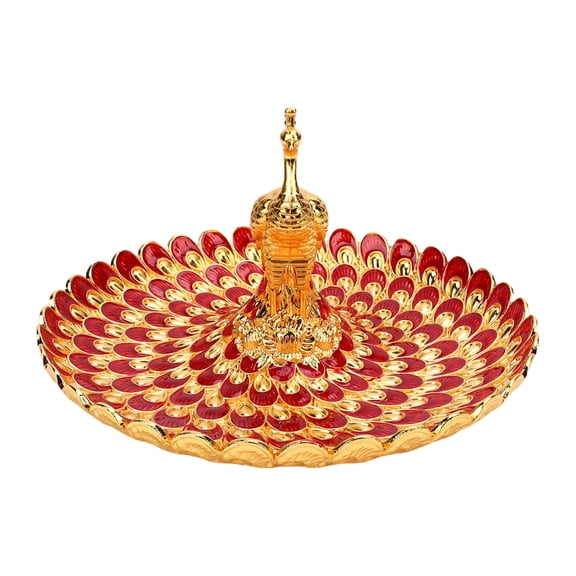 NFTIGB Round Serving Tray Peacock Shape Metal Plate for Snacks Fruits Desserts Storage Home Buffet Hotel Bar Table Decor Golden Red 8.27 inches / 21 cm