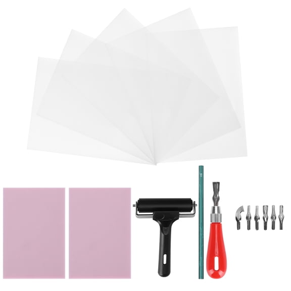 NFTIGB Rubber Carving Kit Stamp Block Making Set, 16 Pcs Printmaking Art Craft Tools with Iron Roller, 6 Cutter Blades, Carving Handle & Vegetable Parchment Papers