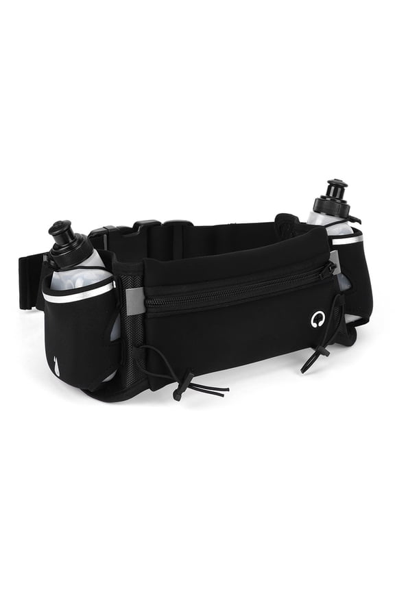 Running Belt with Water Bottle Holder, Waterproof Sports Waist Bag Fanny Pack for Men Women Fitness Hiking Travel Cycling, Black (19.1 inches / 48.5 cm Length)