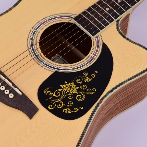 NFTIGB Self Adhesive Acoustic Guitar Pickguard Floral Pattern Anti Scratch Protective Guard Shell Plates for 40/41 Inch Folk Acoustic Guitars, Gold Flower, 2 Pieces Pack