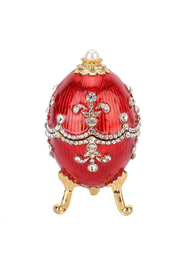 Shiny Diamonds Easter Egg Metal Crafts Home Desktop Decor Jewelry Box Organizer, Hand-Embedded Artificial Diamonds Trinket Box Gifts for Necklaces Pearls, 3.7 inches / 9.4 cm