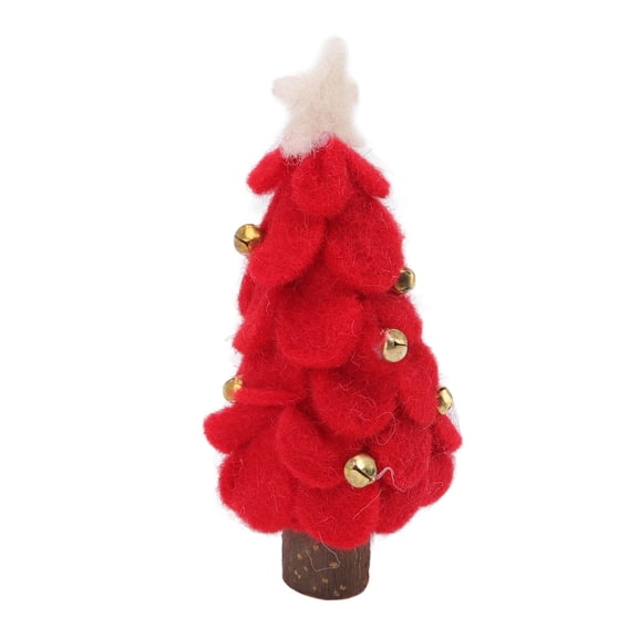 NFTIGB Small Wool Felt Christmas Tree Ornament Tabletop Decoration Wood Base Red 7.48 in / 19 cm