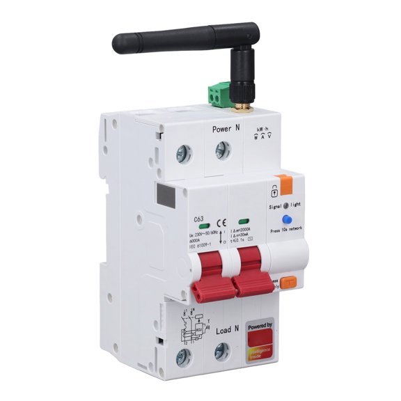 NFTIGB Smart Circuit Breaker WIFI 2P 63A APP Remote Control Metering Switch with Leakage Protection AC230V 125A Frame Overload Short Circuit Safety Home Monitor 6.30 inches / 16 cm