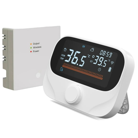 NFTIGB Smart Thermostat for House Boiler Heating WiFi RF433 Wireless Distance APP Voice Control Touch Screen Programmable with Weather Report White