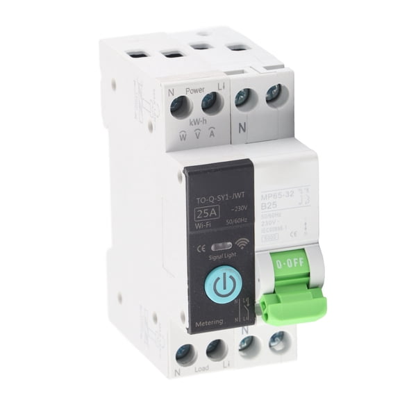 NFTIGB Smart WiFi Circuit Breaker with Metering Remote Control Timer Home Breaker 1P+N 25A 230VAC (9 inches / 22.86 cm) - App Enabled Wireless Overload Short Circuit Protection MCB Switch