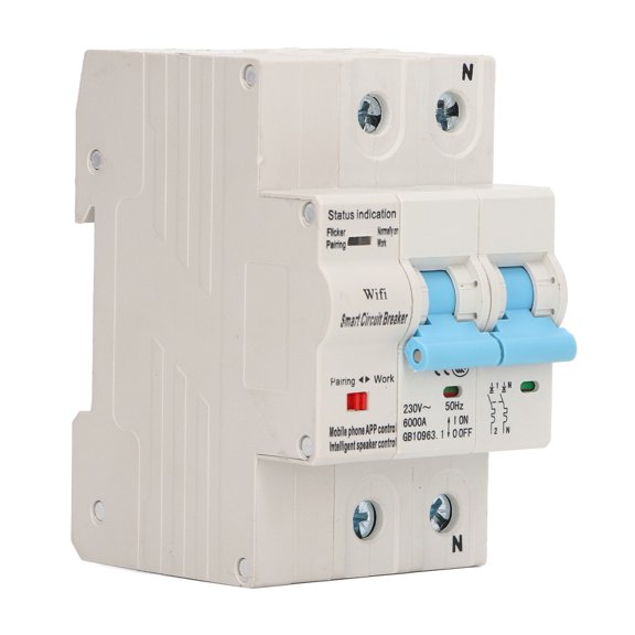 NFTIGB Smart Wifi Circuit Breaker 2P DIN Rail Mount Remote Control Switch with Timing Delay Function AC230V 32A Overload Protection, 4.33 inches / 11.0 cm Length, Reliable Home Electrical Safety