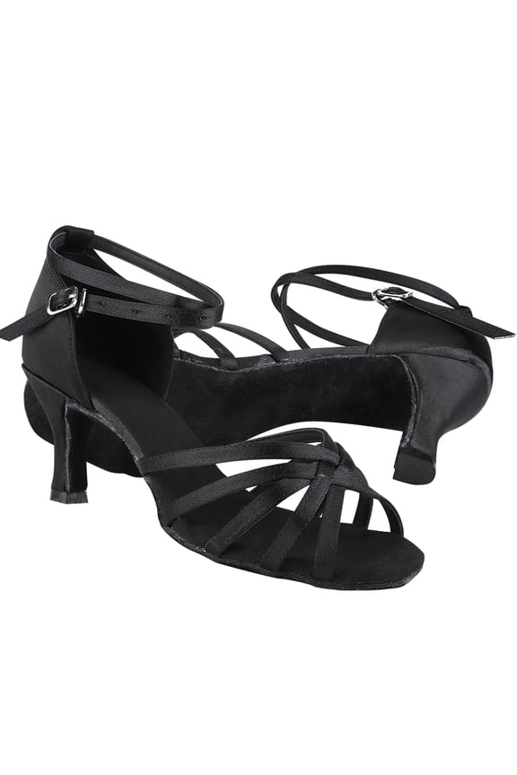 Soft Comfortable Latin Shoes Fashion Dance Shoe for Women Black Size 6 (US). Features 2.75 inches / 7 cm Heel for Ballroom Salsa Performance and Practice
