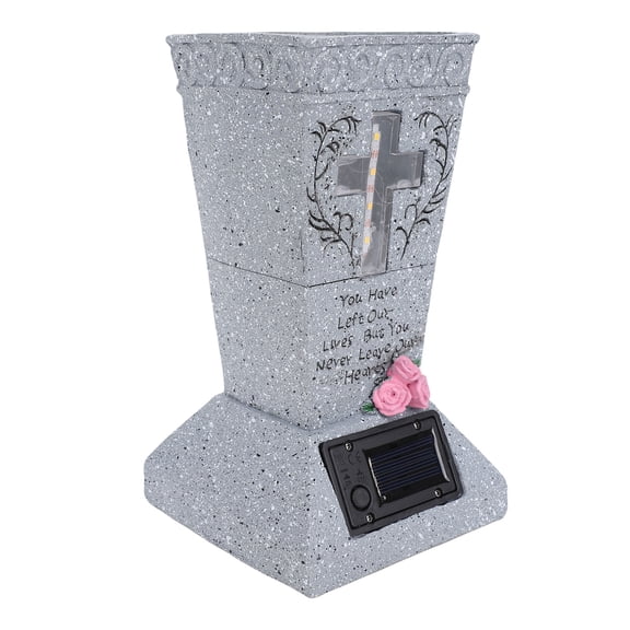 NFTIGB Solar Cemetery Grave Vase Resin Gravestone Vase with LED Ground Stake Adjustable Drainage System for Flowers Outdoor Decor Memorial Marker Black