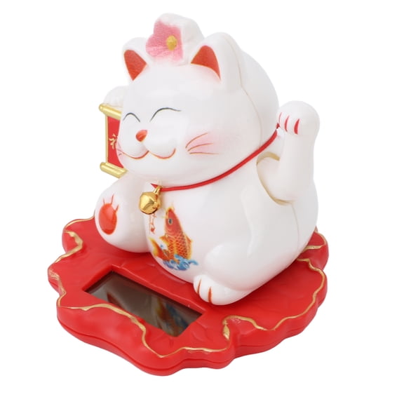 NFTIGB Solar Fortune Cat Vivid Lovely Chinese Solar Powered Waving Arm Lucky Cat for Home Office and Car Dashboard Decor, 3.1 inches / 8 cm, White