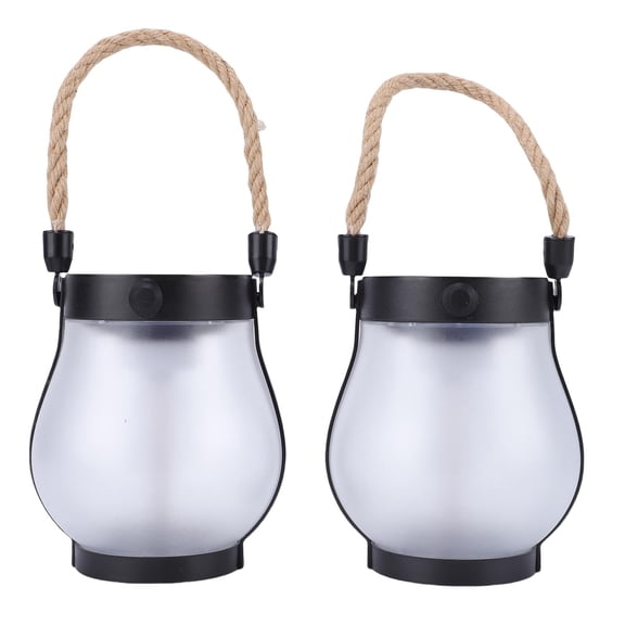 NFTIGB Solar Lantern Outdoor Lights Solar Powered USB Rechargeable Hanging Lanterns with Realistic Flickering Fire Hemp Rope Design for Patio Yard Pathway Camping Decor, 2 Pack (10 inches / 25.4 cm)