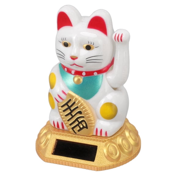 NFTIGB Solar Powered Chinese Lucky Cat Waving Arm Decoration Figurine for Home Office Desk Car Dashboard Ornaments Wealth Welcoming Fortune Light Induction No Battery Needed White 3.15 inches / 8 cm