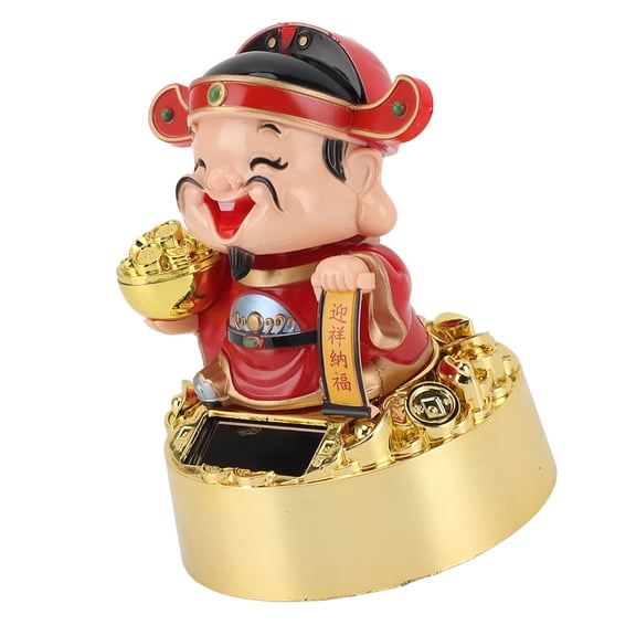 NFTIGB Solar Powered God of Wealth Figurine Automatic Nodding Cai Shen Statue Decor for Office Desk, Car Dashboard, and Home Prosperity, Lucky Multi-Color 5.5 inches / 14 cm