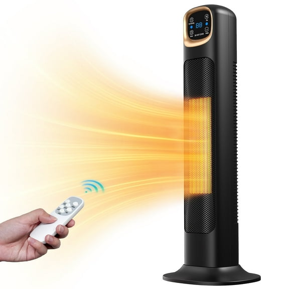 NFTIGB Space Heaters for Home, 24" 1500W Oscillating Electric Tower Electric Heater with Remote, PTC Ceramic Fast Heating,Black,New
