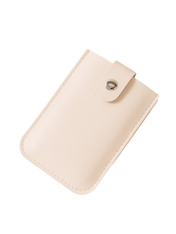Stackable Pull-Out Credit Card Holder Wallet for Women, PU Leather Pocket Business Card Case with Secure Snap Buttons, Ultra Slim Design, 4.33 inches / 11 cm, Off-White