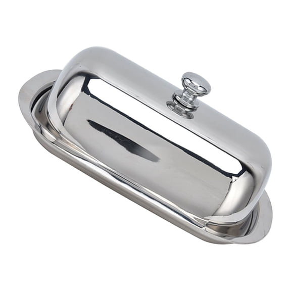 NFTIGB Stainless Steel Butter Dish High-Gloss Dessert Bread Cheese Cake Food Storage Box with Lid (6.3 inches / 16 cm)