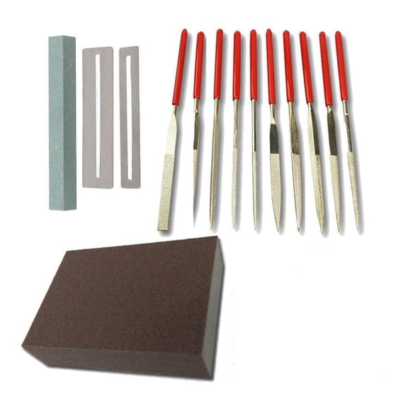 NFTIGB Stainless Steel Guitar Fret Polishing File Kit with Protection Gasket and Grinding Stone, 14-Piece Professional Luthier DIY Repairing Tool Set for Musical Instruments[cite: 1]