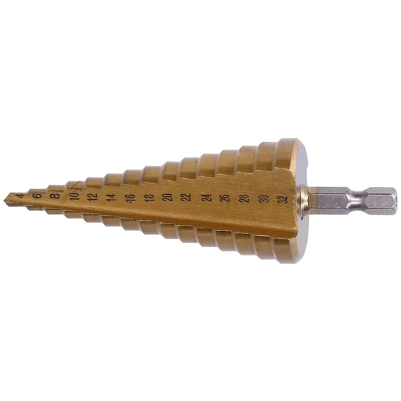 NFTIGB Step Drill Bit Ti Coating Straight Flute Pagoda Cone HSS Reaming Tool 1/4in Triangular Handle