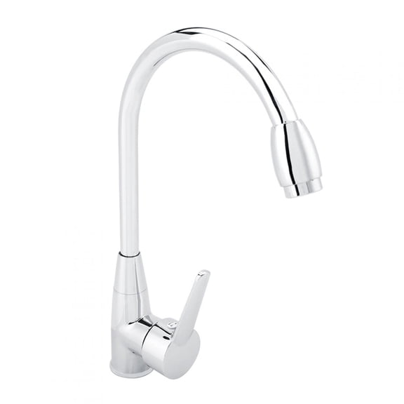 NFTIGB Sturdy Silver Zinc Alloy Kitchen Sink Faucet Single Hole Single Handle Hot and Cold Mix Tap with 360 Degree Rotation Swivel Spout and 23.6 Inches / 60 cm Installation Pipe
