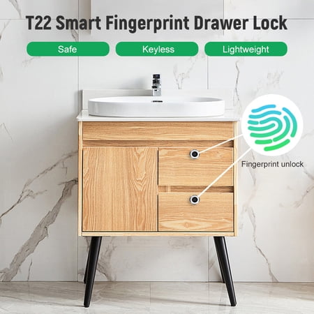 NFTIGB T22 Smart Fingerprint Drawer Lock Keyless Biometric Cabinet Lock USB Rechargeable Anti-Theft Electronic Security System for Home Office Furniture Wardrobe Suitcase Silver