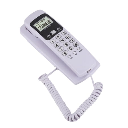 NFTIGB T555 Mini Wall Mounted Phone with Caller ID, Backlight LCD Display and Callback Function, Corded Landline Telephone for Hotel, Home and Office (White, 7.48x3.15x2.76 inches / 19x8x7 cm)