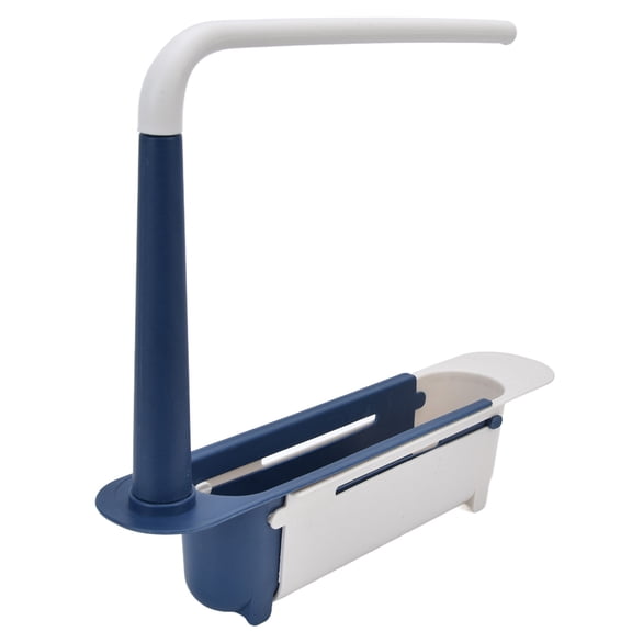 NFTIGB Telescopic Sink Storage Rack, Expandable Kitchen Caddy Organizer, Adjustable Length 12.6-17.7 inches / 32-45 cm, Blue Plastic Drainer Basket for Sponges and Brushes