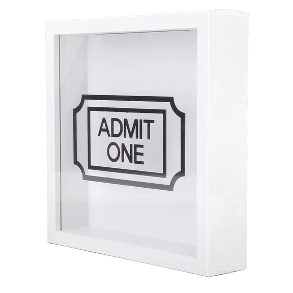 NFTIGB Ticket Shadow Box with Slot, 8x8 Inches / 20x20 cm Elegant Wood Photo Frame Memory Storage Case for Concert Movie Tickets, Graduation Postcards, Wedding Keepsakes, White Letter Pattern