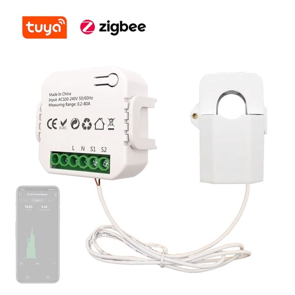 NFTIGB Tuya ZigBee Single Phase Clamp 80A Power Meter Monitor, Real-Time Electricity Energy Statistics, Automation Control, Compatible with Alexa and Google Home for Smart Household Management