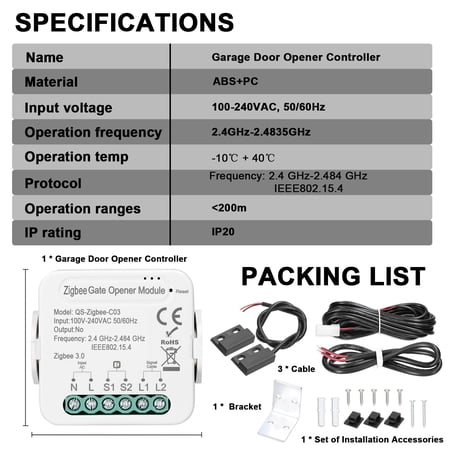 NFTIGB Tuya ZigBee Smart Garage Door Opener Controller Hub Module Compatible with Alexa and Google Home Voice Control Remote App Real-Time Status Monitor Schedule Timer Share Access
