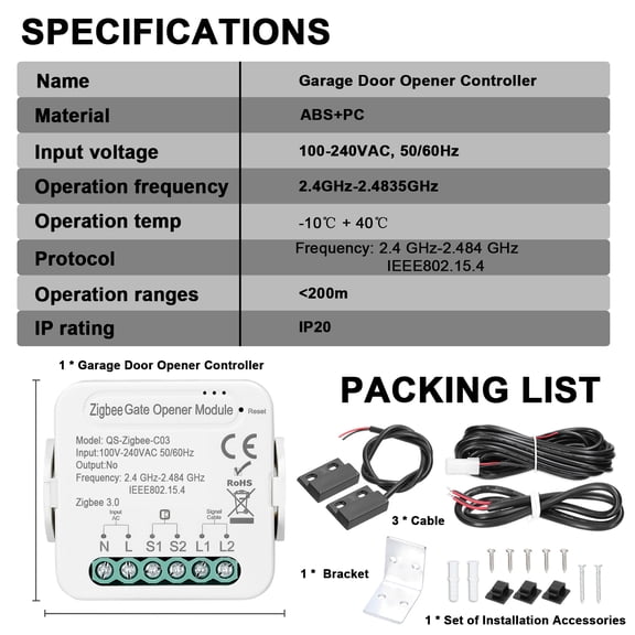 NFTIGB Tuya ZigBee Smart Garage Door Opener Controller Hub Module Compatible with Alexa and Google Home Voice Control Remote App Real-Time Status Monitor Schedule Timer Share Access