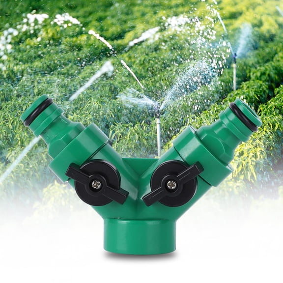 NFTIGB Two Way Pipe Divider Hose Splitter Garden Water Tap Adapter With Valve, Green, 4.1 Inches / 10.5 cm