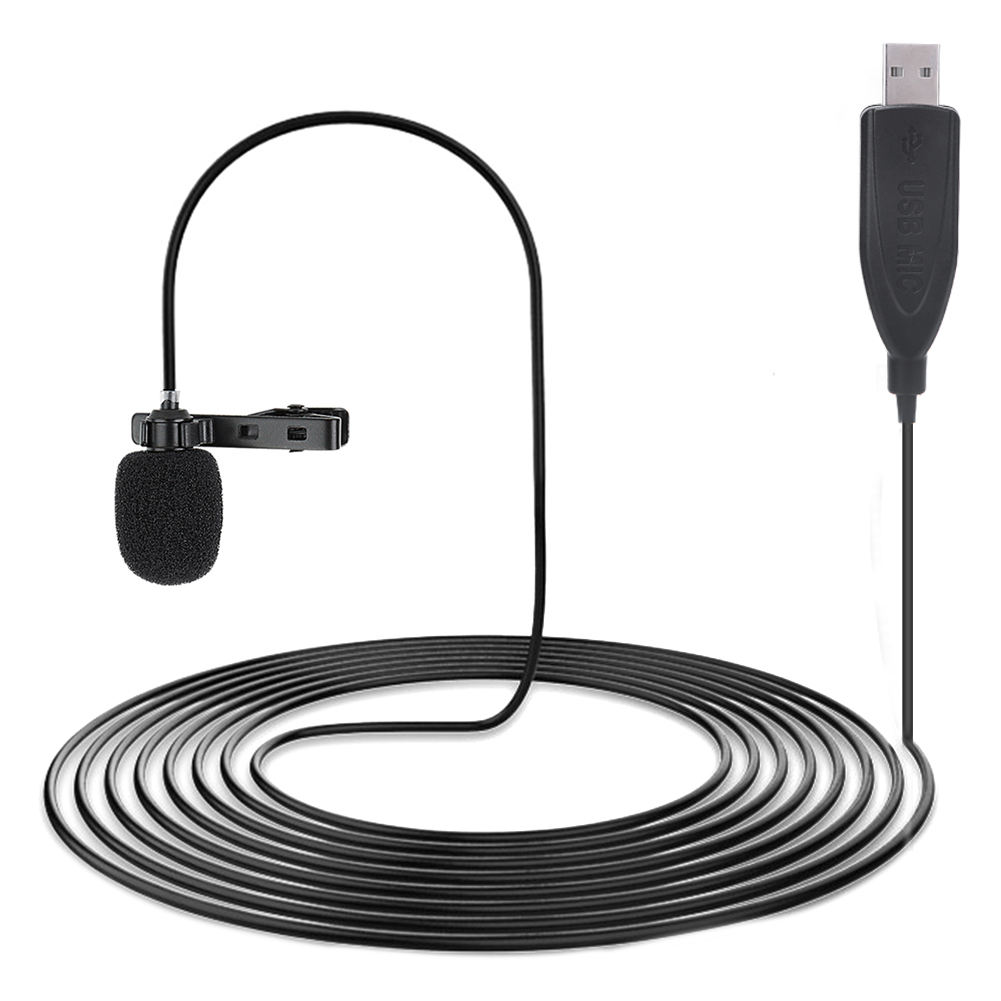 Micrófono de solapa USB NFTIGB para computadora, condensador omnidireccional portátil con clip, negro (cable de 118 pulgadas / 300 cm), dispositivo de audio para PC de alta sensibilidad