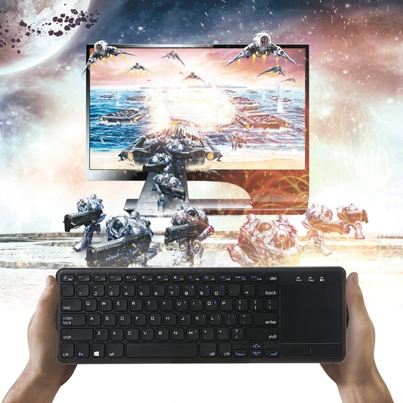 NFTIGB Ultra-Slim 2.4G Wireless Keyboard with Touchpad Multi-touch Portable Office Layout Keyboard for Android Smart TV Computers Laptops Desktops (14.45x4.76 inches / 36.7x12.1 cm) Black