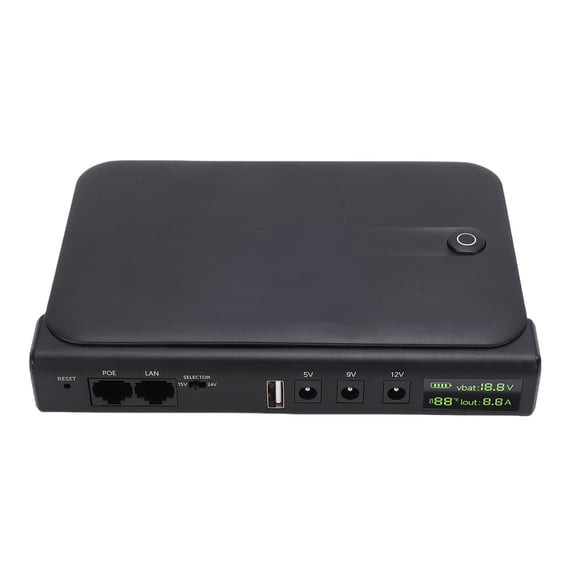 NFTIGB Uninterruptible Power Supply 36W DC Backup UPS for Camera Router Optical Modem, Advanced Multi-Port POE USB LAN Built-in Adapter, EU Plug, Black, 8.27 inches / 21 cm