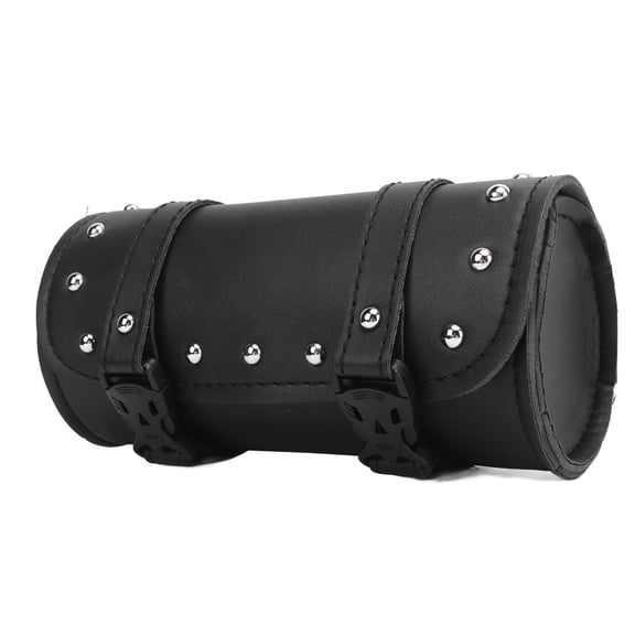 NFTIGB Universal Black PU Leather Motorcycle Tool Bag, Front Rear Handlebar Fork Storage Pouch, Waterproof Wear Resistant Roll Bag with 2 Mounting Straps for Motorbike Electric Car (7.87 in / 20 cm)