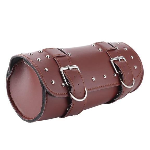 NFTIGB Universal PU Leather Motorcycle Saddlebag Front Fork Tool Pouch Luggage Roll Bag Replacement for Touring Cruiser, Brown (5.1 x 12.2 inches / 13 x 31 cm)