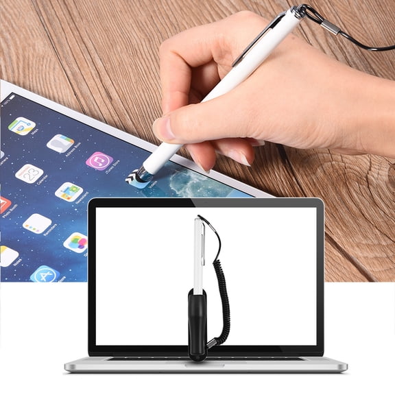 NFTIGB Universal Replacement Capacitive Touch Screen Stylus Pen for Mobile Phone and Tablet, Soft Silicone Tip, Spring Wire Lanyard Base, 35.4 inches / 90 cm, Zinc Alloy Body, White and Black