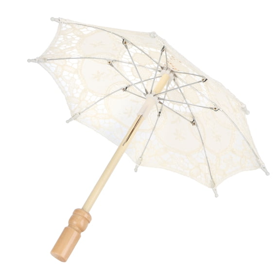NFTIGB Vintage Lace Umbrella Parasol Small Beige Elegant Bridal Photography Prop Eucalyptus Wooden Handle for Wedding Costume Party Accessories 10.2 in