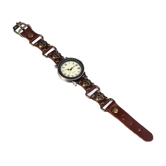 NFTIGB Vintage Skull Quartz Wrist Watch Adjustable PU Leather Strap Alloy Buckle Leisure Watch for Men Women, 9.84 inches / 25 cm, Black