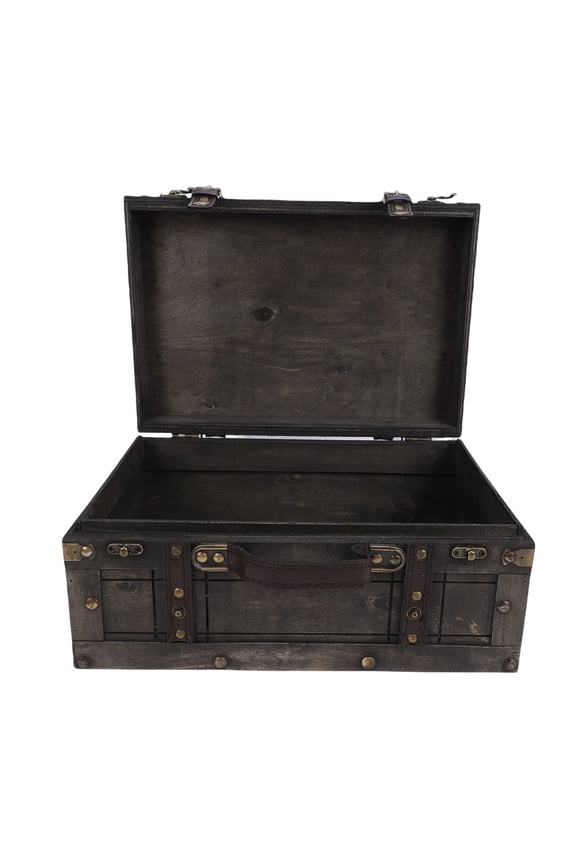 Vintage Storage Trunk with PU Leather Handle Portable Wooden Suitcase for Home Decor Jewelry Collection Keepsake Box Photography Prop Retro Gray Large 13.6 inches / 34.5 cm