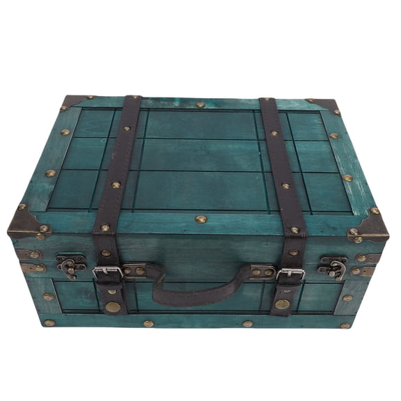 NFTIGB Vintage Storage Trunk with PU Leather Handle Portable Wooden Suitcase for Home Decor Jewelry Collection Keepsake Box Photography Prop Retro Green Large 13.6 inches / 34.5 cm