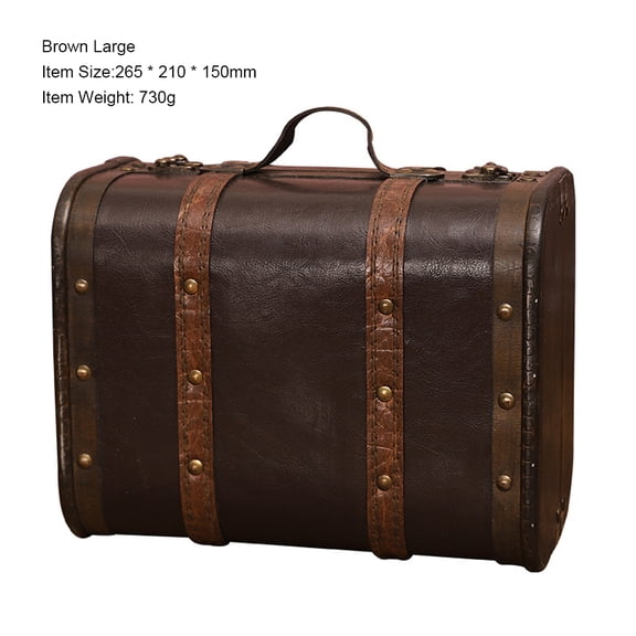 NFTIGB Vintage Wood Leather Finished Antique Storage Box Decorative Suitcase Prop Black Brown Large 10.63 inches / 27.0 cm